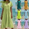Fashion Summer Spring Solid Color Print Short Sleeve V-Neck Casual Dresses