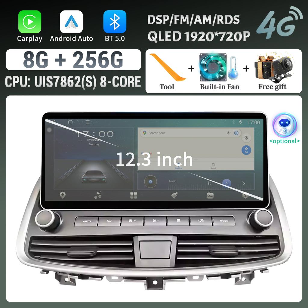 12.3" Android For Nissan Teana J32 2008-2014 Car Radio Wireless Bluetooth  Carplay 4G GPS Multimedia Touch Head Unit Screen