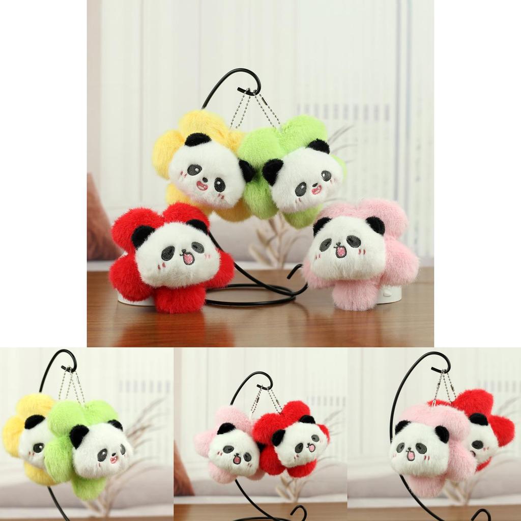 Weiches und kuscheliges Panda-Plüschtier mit lieblichen floralen Details, perfekt für Schlüsselanhänger