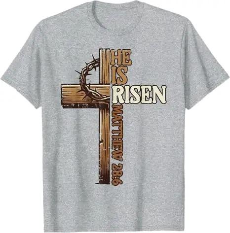 Easter Cross He Is Risen Jesus Christian Unisex Women TShirt Christian Cross Bible John 316 Reflection 0L3Q48 Saying Tee Novelty