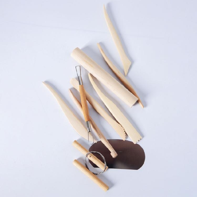 Wood Handle Clay Scraping Tools 10 Piece Pottery Shaping Tool with Wire Cutter Circular Trimming Tool for Clay Sculpting