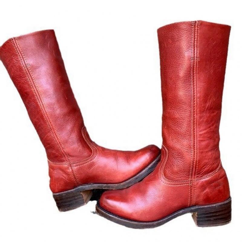 

Women s Boots 2026 Winter New European and American Long Boots Large Vintage Women s Campus Western Cowboy Boots 35 красный