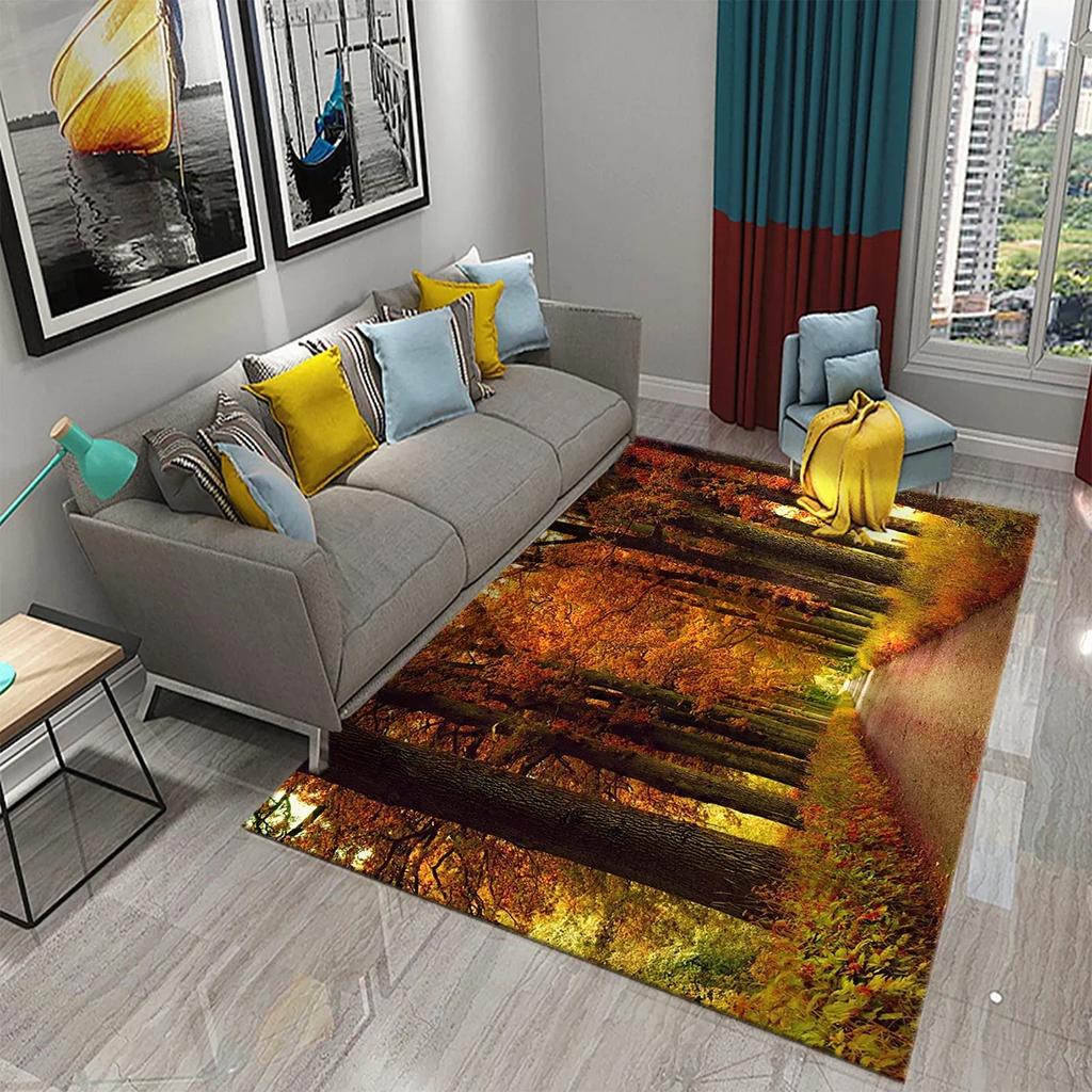 3D Autumn Yellow Maple Leaves Carpet Modern Kitchen Bathroom Anti-Slip Entrance Doormat Bedroom Living Room Balcony Floor Carpet