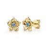 Gold Plated Blue CZ Flower Stud Earrings, Elegant Floral Petal Studs with Round Gemstone Center for Women