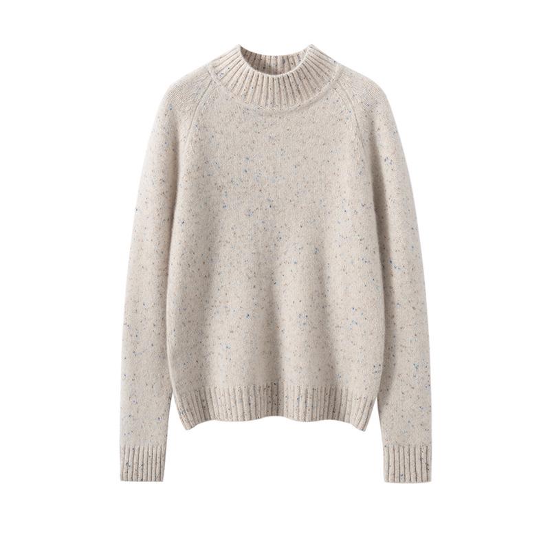 Women's Thickened Cashmere Knit Sweater: Solid Color, Loose Fit, Half-High Collar Pullover.