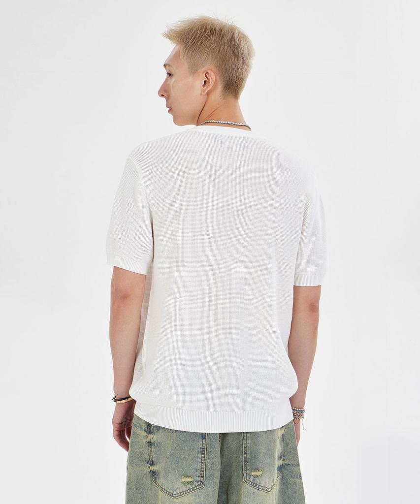 MAKEITTO Henley Neck Waffle Short Sleeve T-Shirt_White