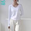 NOME Women's V-Neck Pleated Long Sleeve Slim Top