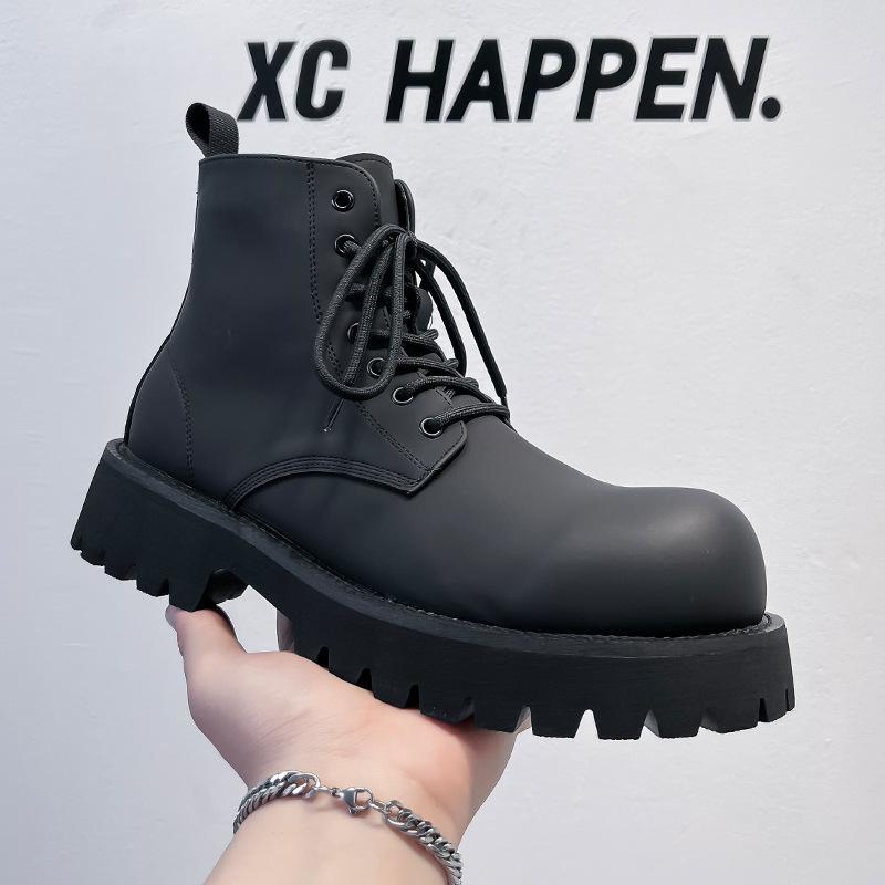 Martin Boots Men's 2024 New Black High-top Leather Shoes Heightening Medium-help Tooling Short Boots Tide 8231-A