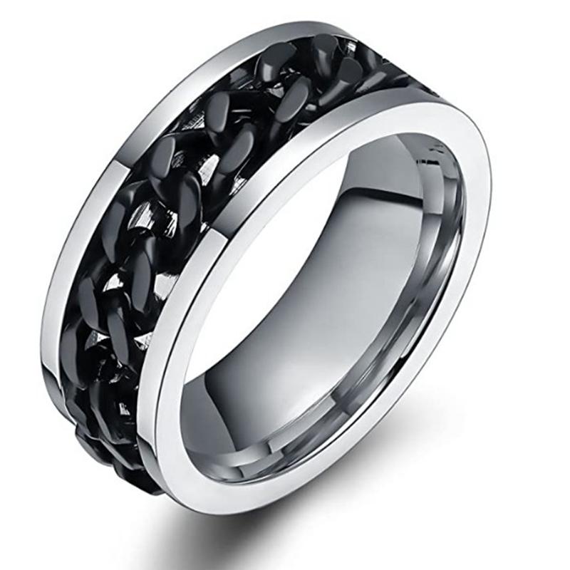 Ins Stainless Steel Rotatable Chain Link Men's Spinner Ring Couple Ring  Punk Women Man Corkscrew Ring   for Party Gift
