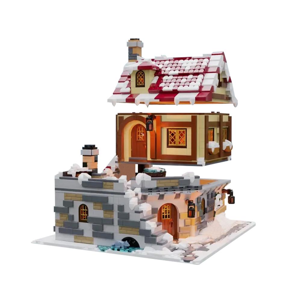 MOC The Tavern Under the Snow Building Blocks Model Medieval Winter Tavern Architecture Bricks Assembly Toys Kids Birthday Gifts