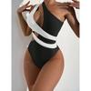 [Vibrant Swimsuit] Vibrant Pink & Neon Green Women's One-Piece Swimsuit | Elegant Single Shoulder, Asymmetrical Cut, Stretchy Machine Swimwear