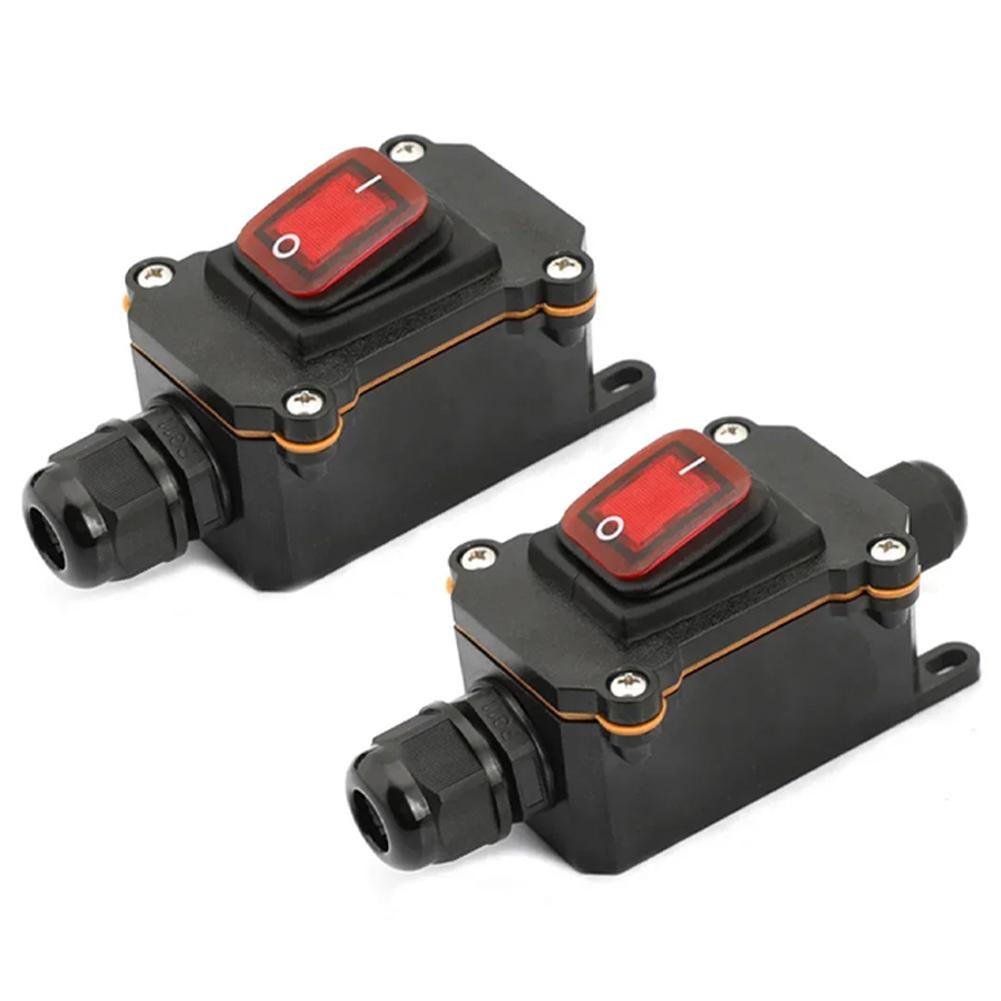 Outdoor Box Inline Cord Rocker Switch Power 12V-24V 110V-220V Marine Rocker Inline Toggle Switch with LED 20A Inline IP67 Sealed