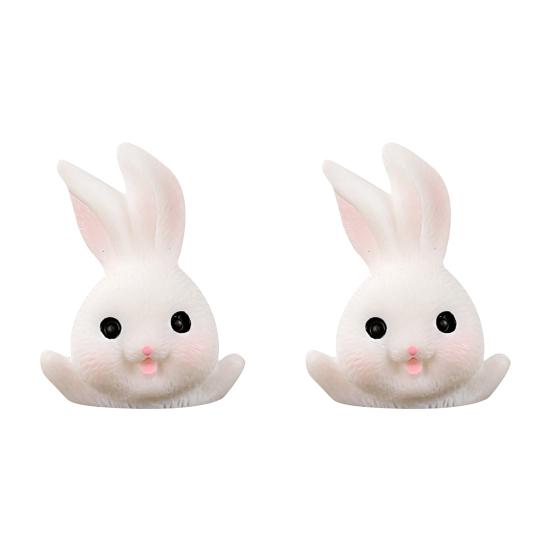 2Pcs Fashion Adorable Eco-friendly Resin Rabbit Zodiac Micro Landscape Ornament for Desktop