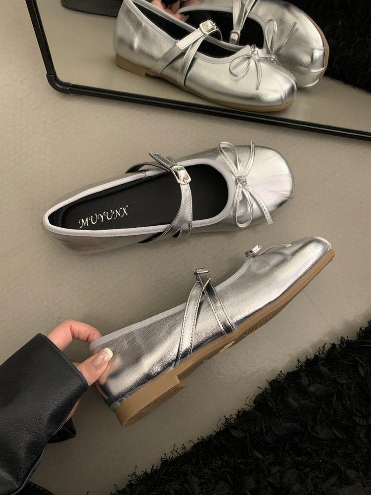 Leather platform silver ballet single shoes women's 2025 new summer wear Mary Jane with skirt small leather sandals burst