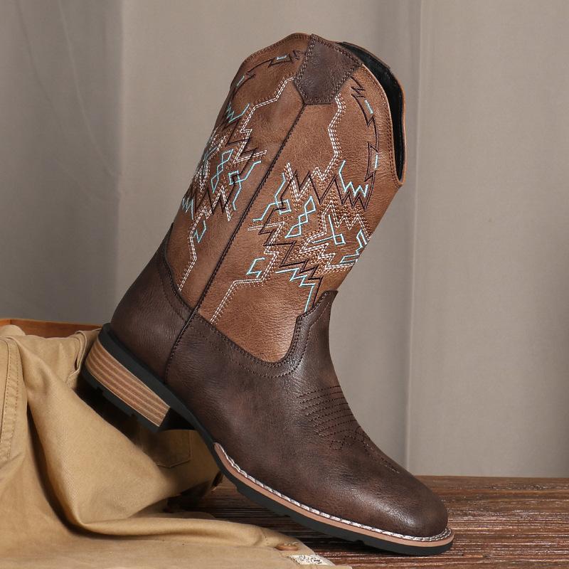

889 Cowboy Knight Boots Western Cowboy Boots Embroidered Knight Boots Men s Long Chelsea Boots 39 коричневый