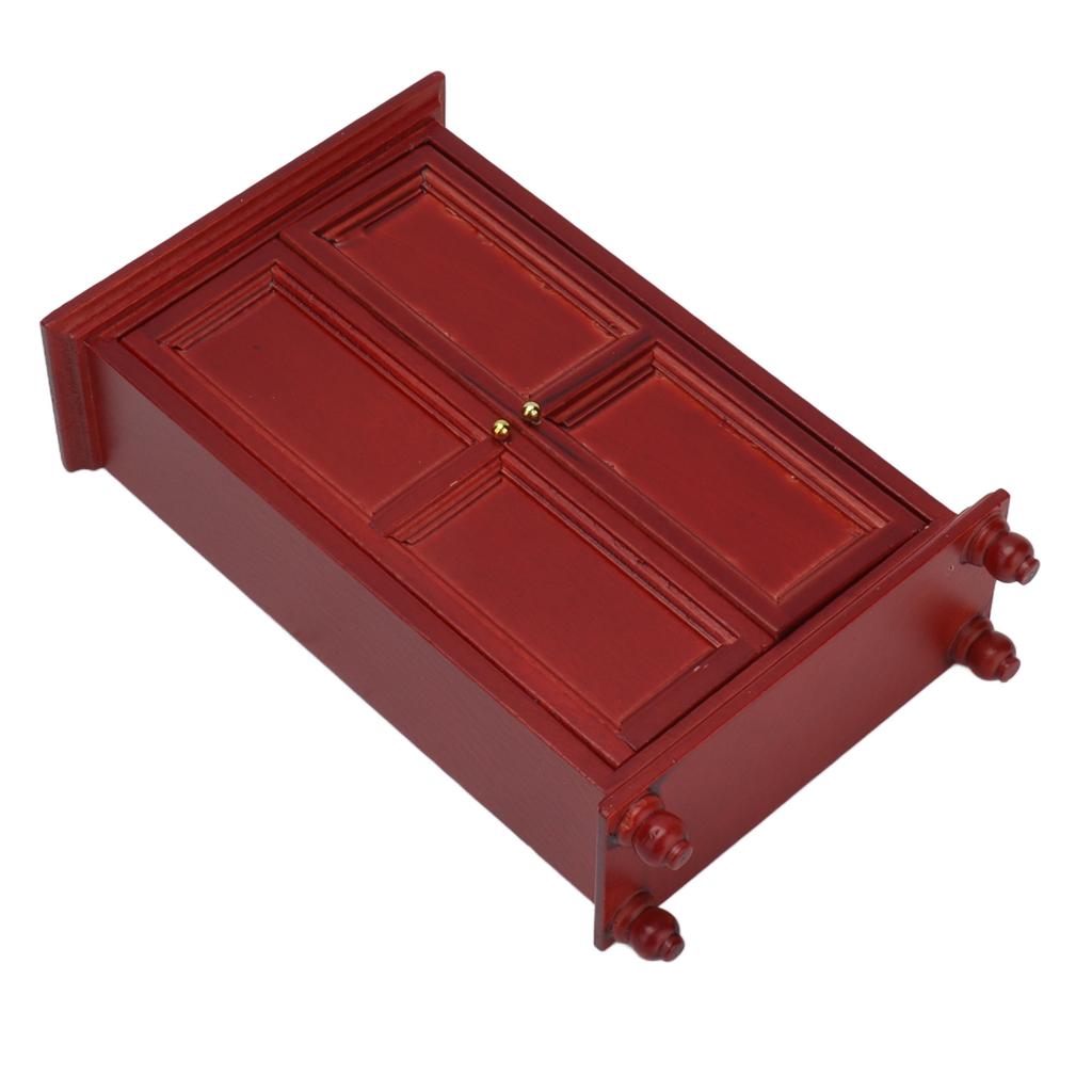 1:12 Miniature Dollhouse Red Birch Wardrobe Mini Wooden Furniture Doll House Decoration