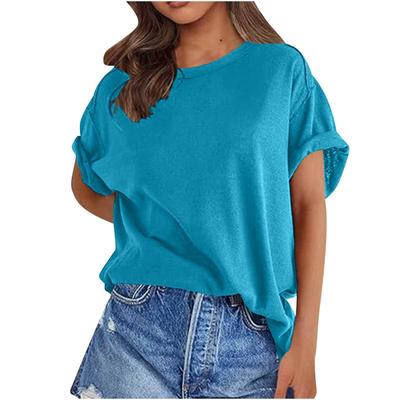 Summer Solid-color Short-sleeved Round-neck Pullover Top Sports T-shirt Large-sized Loose Top