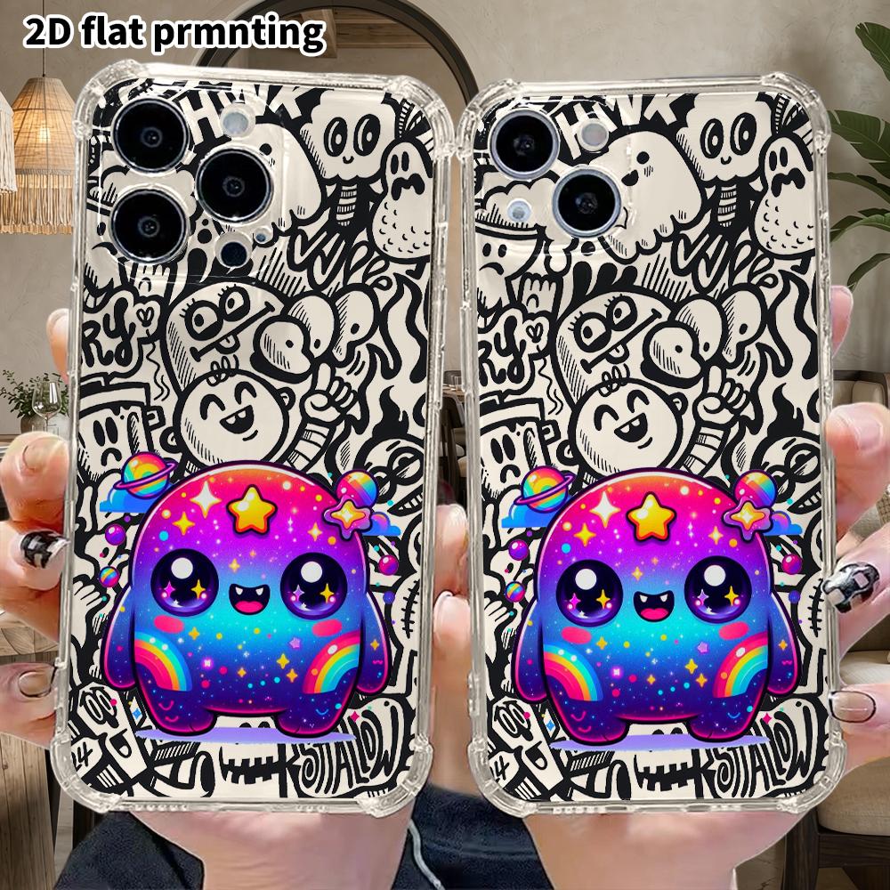 Phone Case: 2D Flat Suitable for iPhone 18 17 16 15 14 13 Pro, Transparent Four Corner Protective Case, Round Chubby Body, Christmas and Halloween Gif