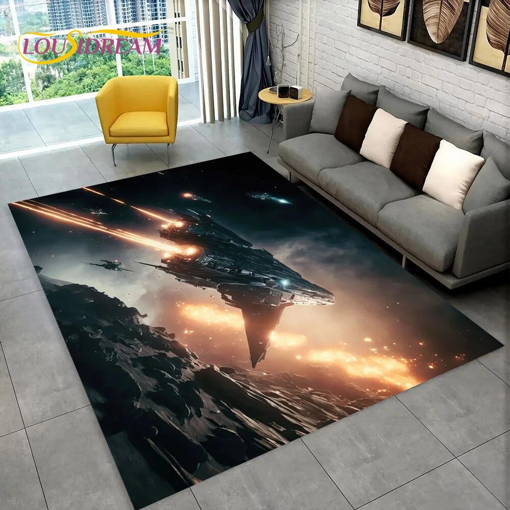 3D Spaceship Spacecraft UFO Cartoon Carpet Rug for Home Living Room Bedroom Sofa Doormat Decor,kids Area Rug Non-slip Floor Mat