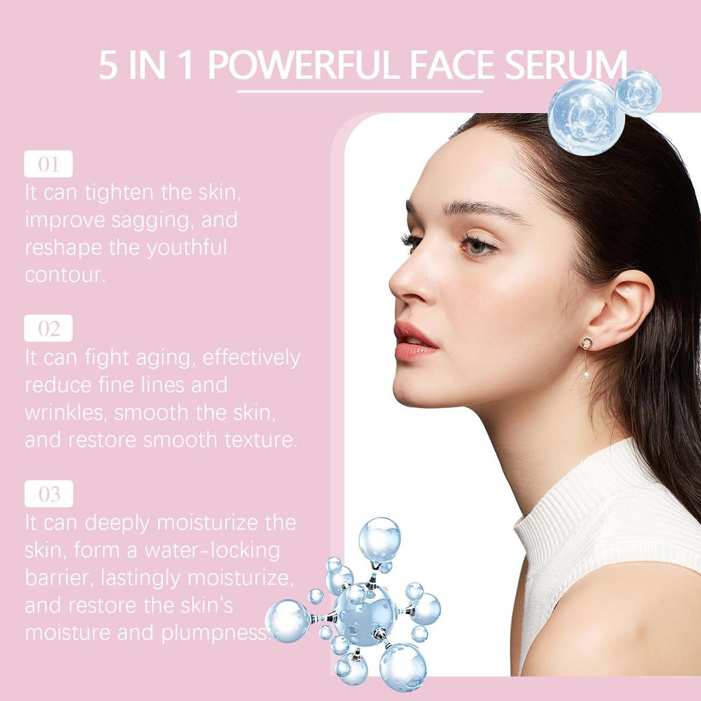 Jaysuing 5-in-1 Nourishing Essence Moisturizes, Firms, and Repairs Facial Skin Elasticity. Easily Absorbed, Non-Greasy. Suitable for Face. 30ml/box