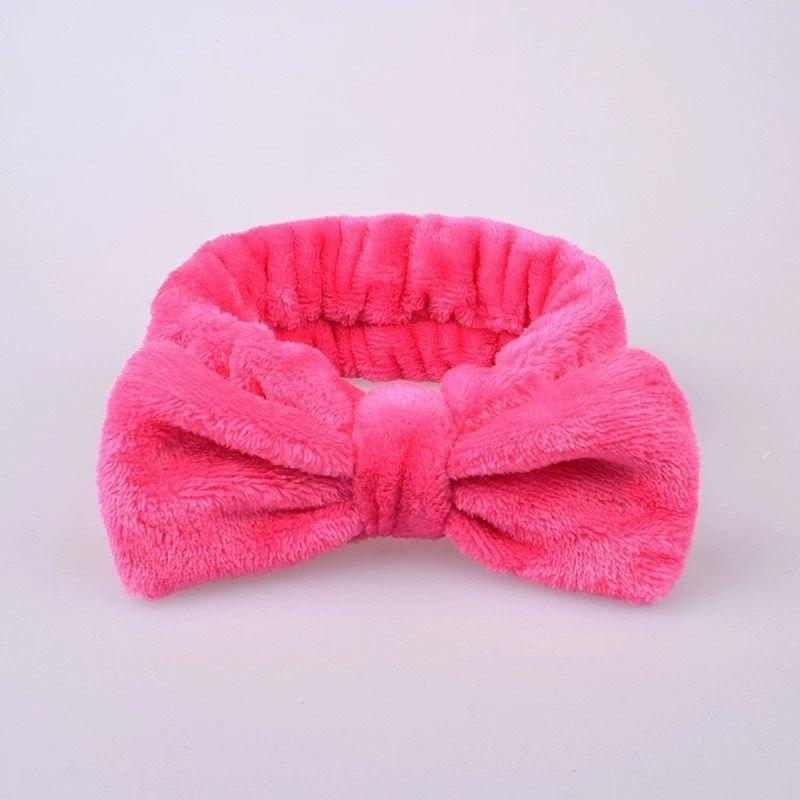 Coral Fleece Bow Headband, Women'S Wide-Edge Face Wash Headband, Solid Color Plush Hair Band, Simple Hair Accessories.