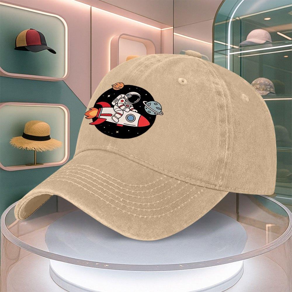 Astronaut Rocket Space Pattern Mens Baseball Cap Curved Brim Dad Hat Adjustable Duck Tongue Cap