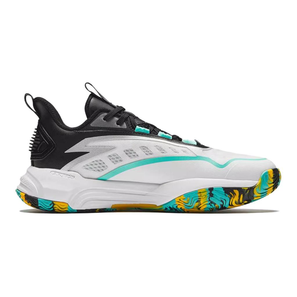 Anta Zapatillas de Baloncesto de Caña Baja para Niños de Tela Transpirable Cómodas Antideslizantes Resistentes al Desgaste Zapatilla para Niños Blanco Negro 312431103-4