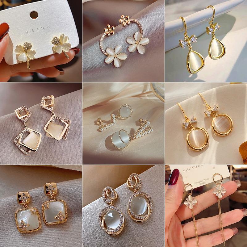 Silver Needle Korea Dongdaemun Temperament New Earrings Geometric Opal Earrings Fashion Versatile New Personalized Earrings
