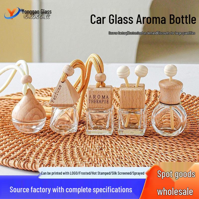 Transparent Square Glass Car Diffuser Bottle with Refillable Lanyard Pendant