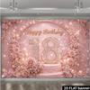 2D flache Farbe Blumenfeld 18. Geburtstag Hintergrundstoff mit glitzernden Diamanten und Zahlen 18 und Rosentorten-Elementen