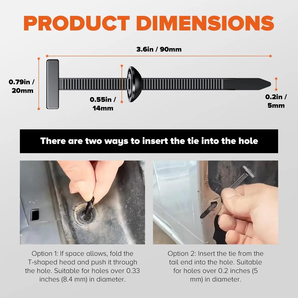 100-10set Self-locking Nylon Universal Cable Tie Buckle Heavy Duty Zip Ties with Pin & Button Car Daily Repair Fastening Strap