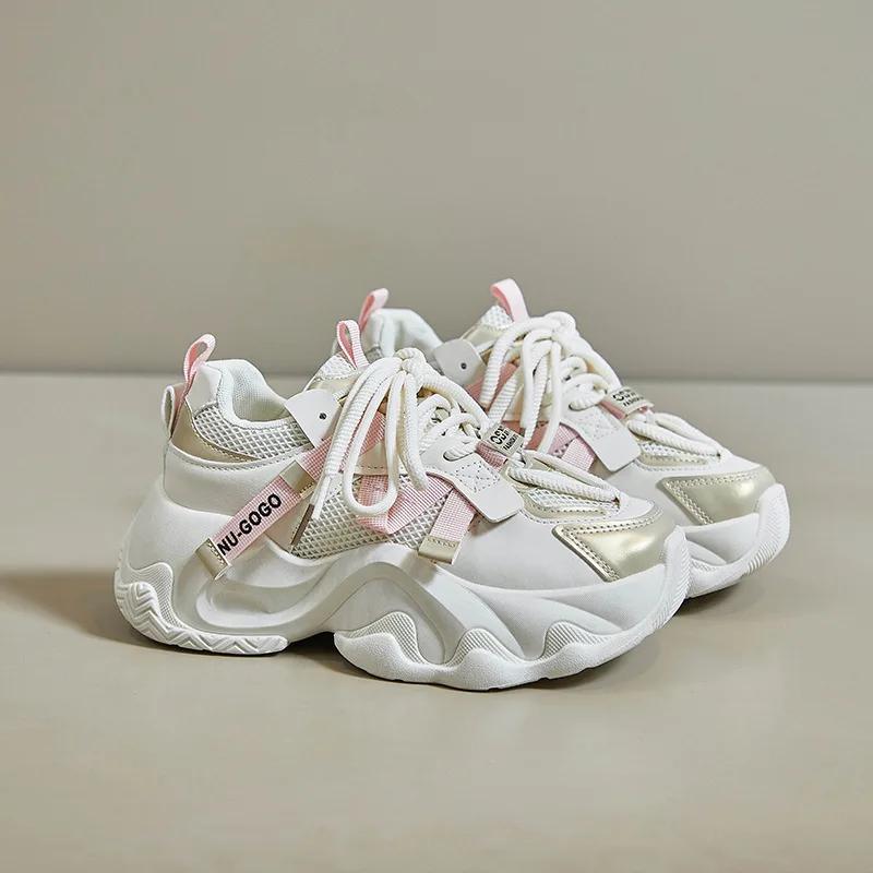 Fashion Womens Sports Shoes Thick Sole Casual Chunky Sneakers Mesh Breathable Trainers Sports Running Casual Shoes Zapatillas De Mujer