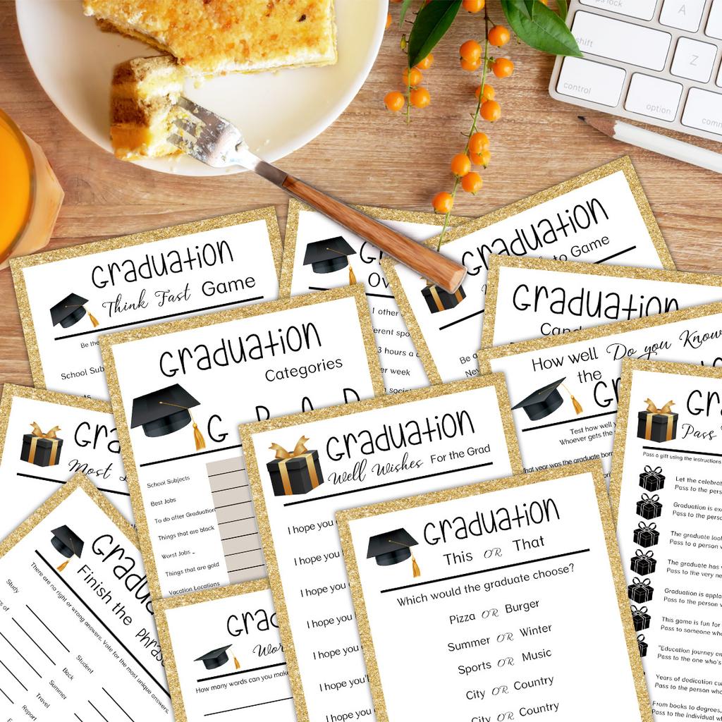 12pcs Graduation Game Cards, Party Invitations with Keepsake Messages for Students, School Celebration Decor Postcards