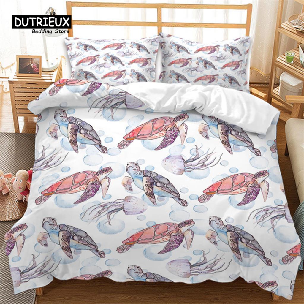 Dziecięca Kreskówkowa Poszwa na Kołdrę Mikrofibra Morze Podwodny Świat Poszwa na Kołdrę Pełna Dla Chłopców Dziewczynek Motyw Morski Zestaw Pościeli