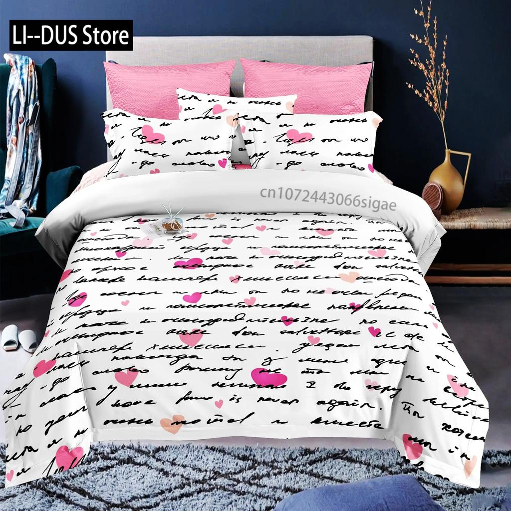 Custom Name Love Heart Valentine's Day 3D Duvet Cover Bedding Set Comforter Linen Pillowcases Wedding Decor Twin King Queen