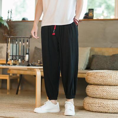 2023 Summer Japanese Plus Size Men's Cotton Linen Joggers Loose Casual Nine-Point Pants