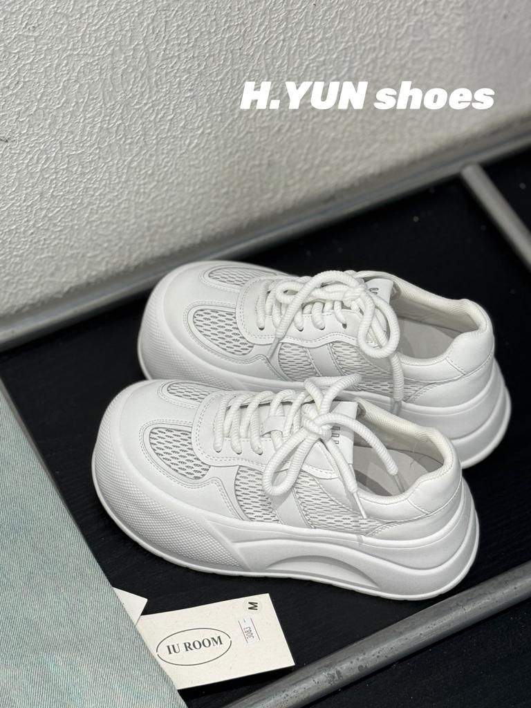 New Thick-soled Lightweight Breathable Single-mesh Shoes Women's Board Shoes Round Head Leather Comfortable 258