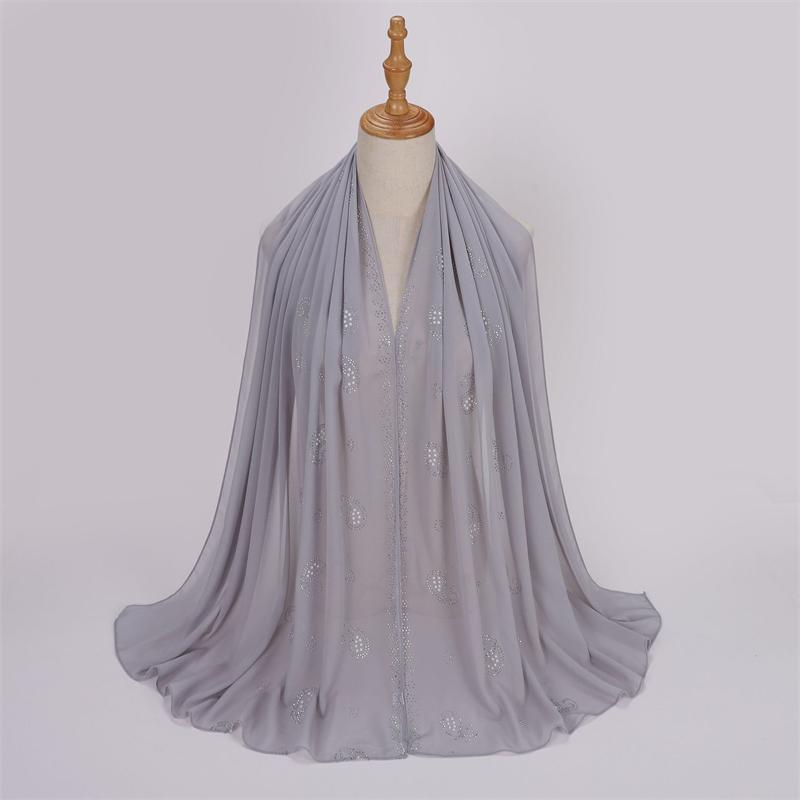 Bandanna Flower Pearl Rhinestone Chiffon Shawl Scarf High Quality Shimmer Beads Headband Wrap Foulard Muslim Hijab
