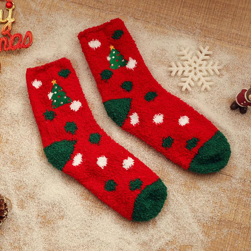 Autumn And Winter, Christmas Socks Coral Fleece Cartoon Embroidered Floor Socks Half Fleece Thickened Home Sleep Women S Socks One size fits all