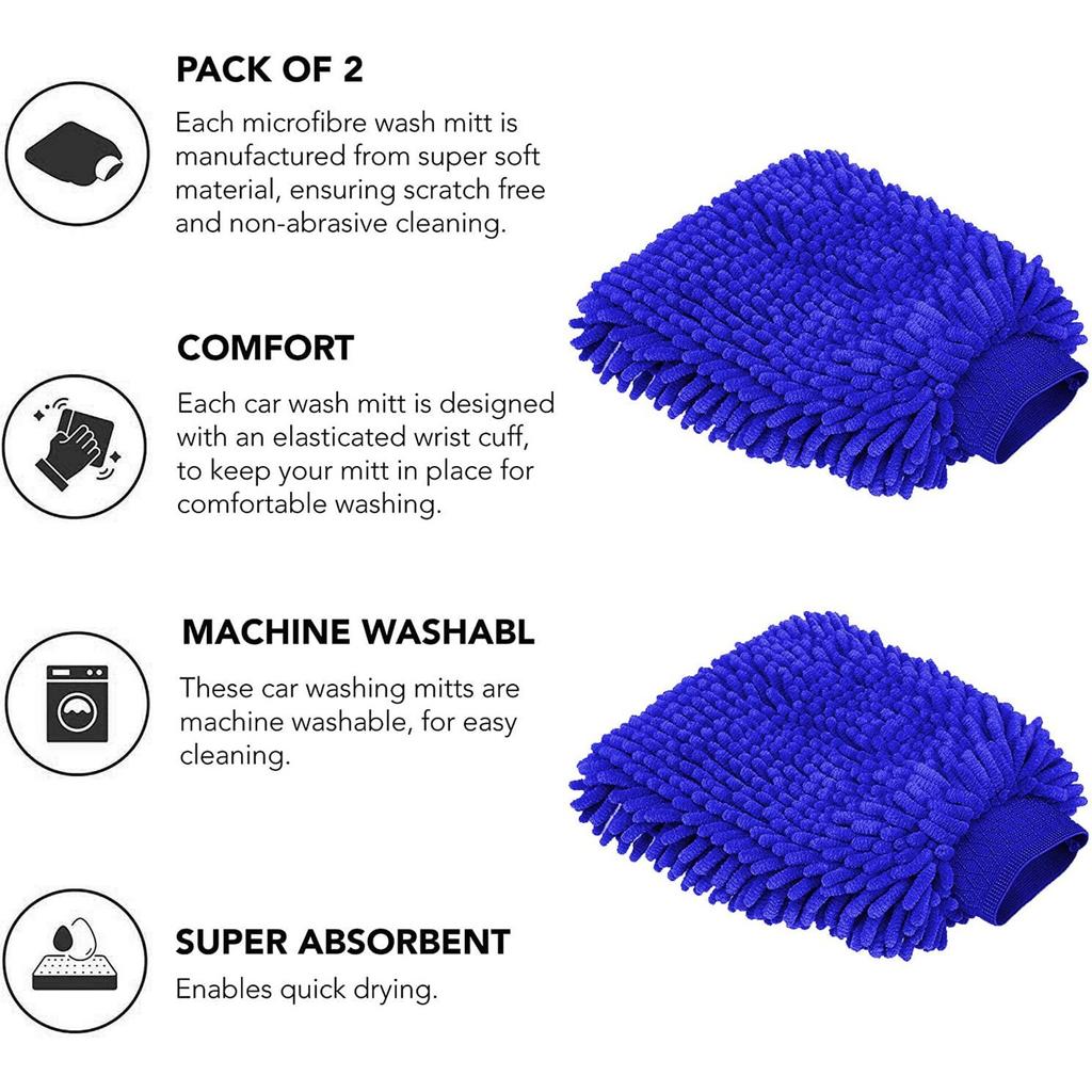 2PC Microfiber Chenille Car Wash Gloves (used for Car Wash and Car Maintenance)