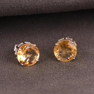 Citrine Stud Earrings 925 Sterling Silver Handmade Gemstone Earrings Silver Stud For Women And Girls