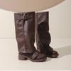 Autumn  Winter Vintage Thick Heel Women Knee High Boots Ladies Belt Buckle Knight Long Booties