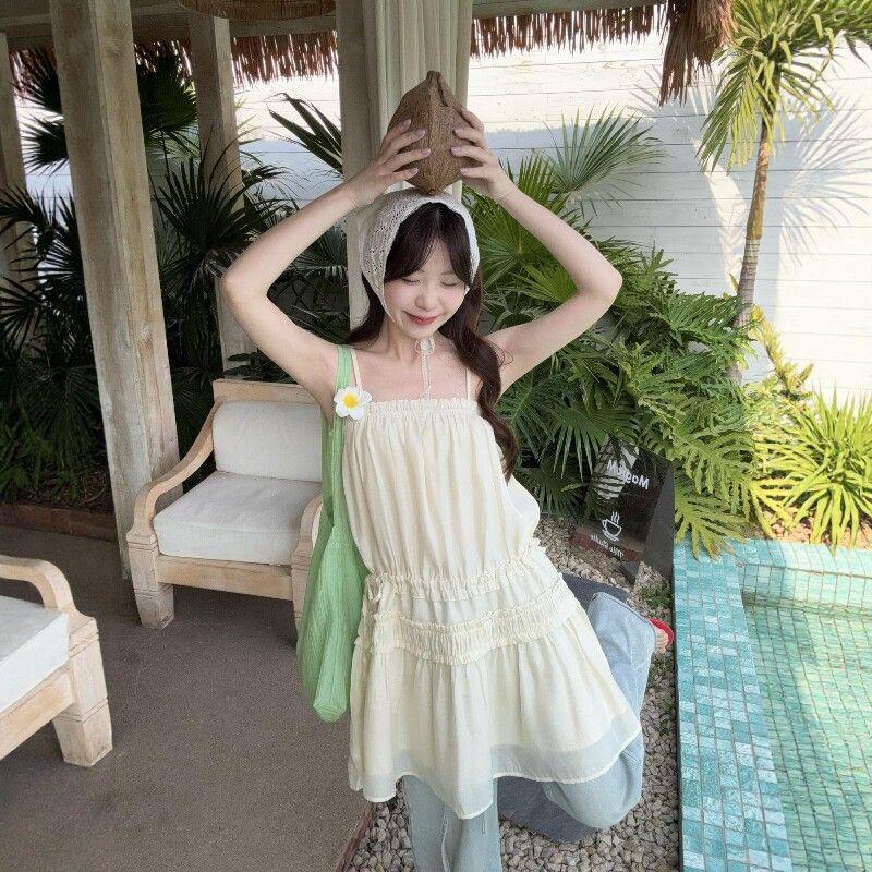 

Lu Si Sweet Girlish Lace Sleeveless Apricot A-Line Camisole Dress XL