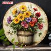D Flat VintageStyle Round Aluminum Sign Featuring a Bouquet Arrangement Measuring X Inches This Colorful Floral Disp