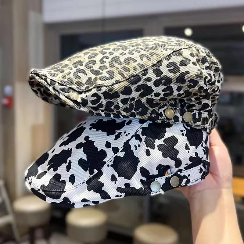 Leopard Print, Hat, Women, Autumn and Winter, Personalized Beret, Retro Ducktongue Hat, Women, Traveling, Fashionable Design