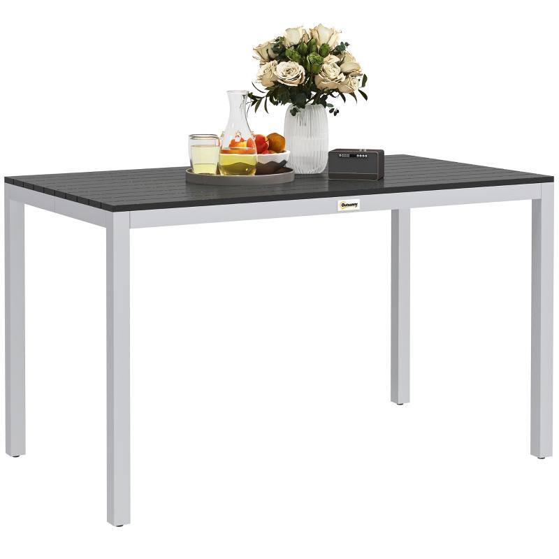 Garden Table, Aluminum, 120x70 Cm, Weatherproof Balcony Table with Wood Look, for 4-6 People, Black