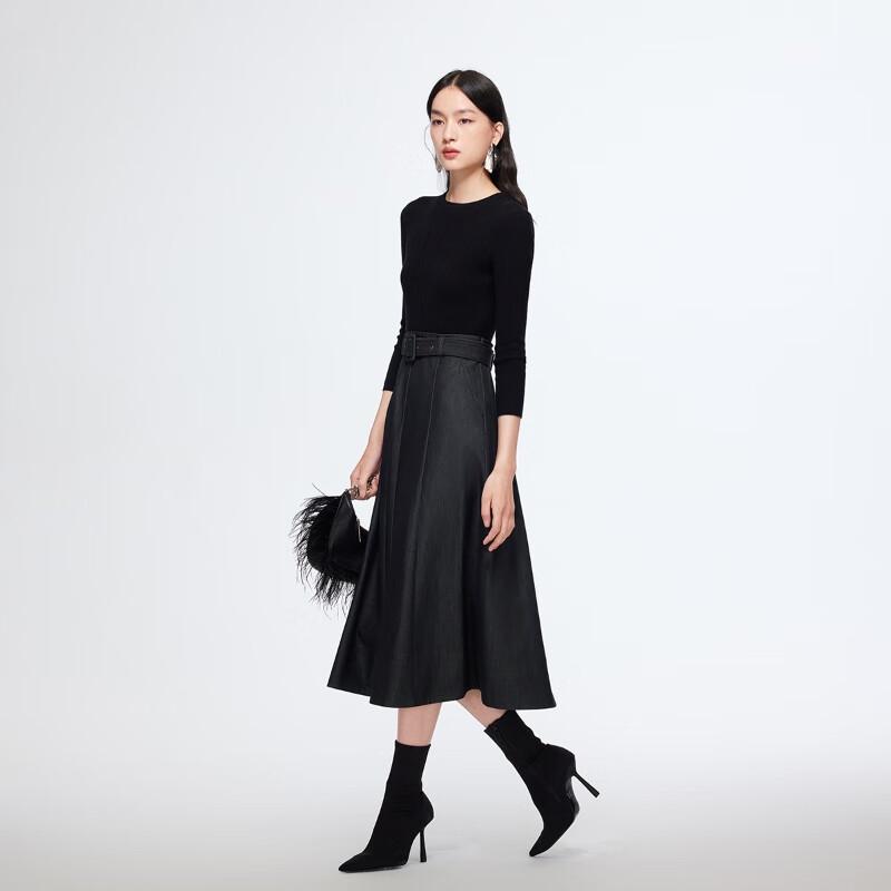 VEROMODA Autumn Elegant Wool-Silk Blend Spliced Midi Dress