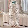 Cotton Silk Family Spring and Autumn Women's Cotton Silk Pajama Pants Wide-leg Pants Thin Artificial Cotton Can Be Worn Outside Casual Home Pants