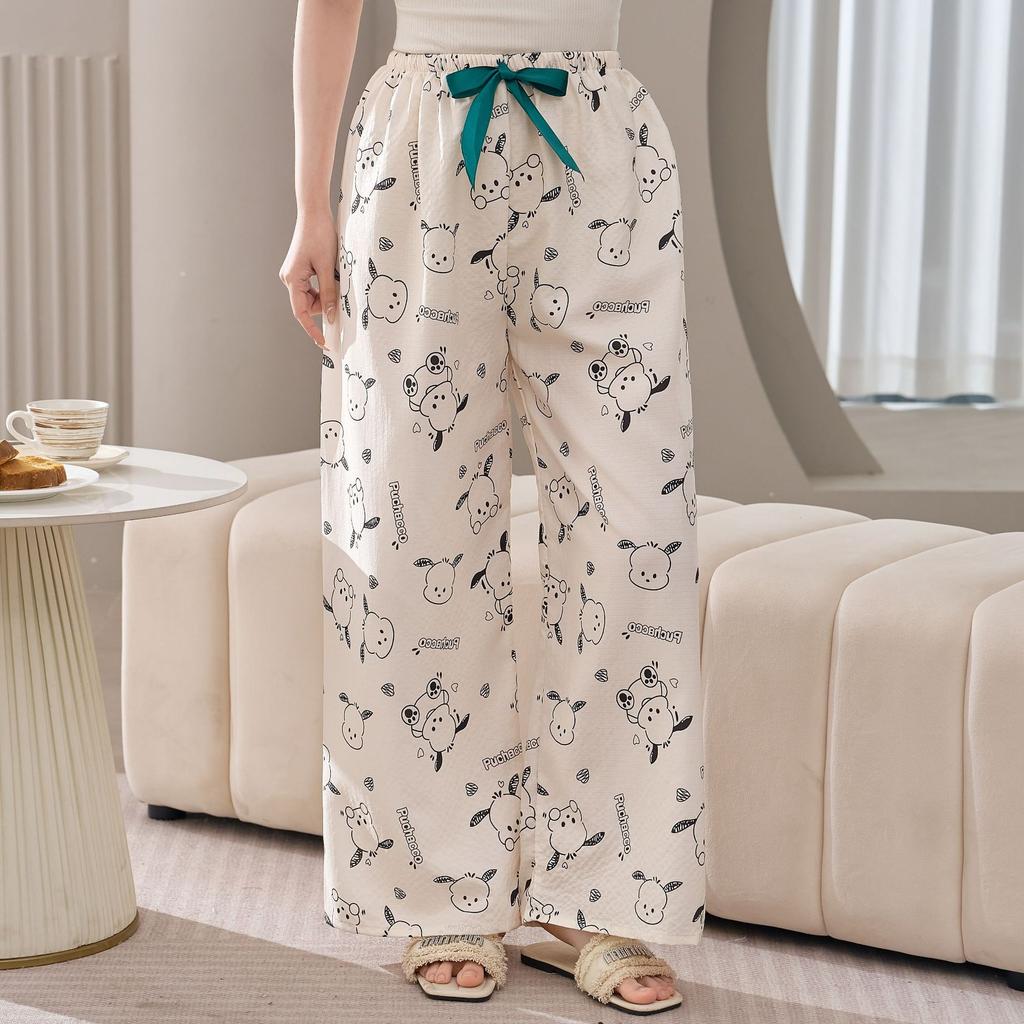 Cotton Silk Family Spring and Autumn Women's Cotton Silk Pajama Pants Wide-leg Pants Thin Artificial Cotton Can Be Worn Outside Casual Home Pants