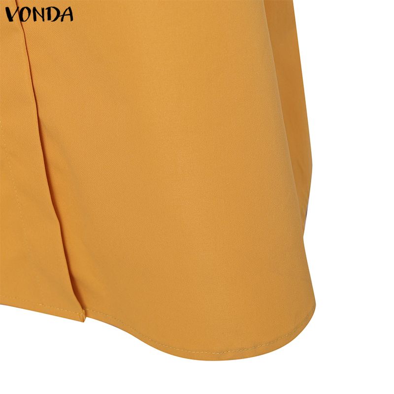 VONDA Women Lapel Neck Long Sleeve Embroidery Hem Casual Long Elegant Shirts Dress